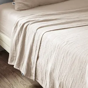 Housse De Rêve Drap plat 240 x 300 cm gaze de coton unie gaia coloris beige pampa