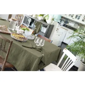 L'Effet Papillon - Nappe rectangle Gaze de coton Gaïa kaki 150x250 cm pas cher