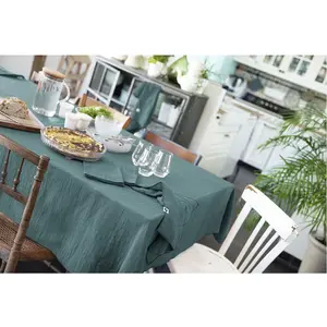L'Effet Papillon - Nappe rectangle Gaze de coton Gaïa bleue 150x250 cm pas cher