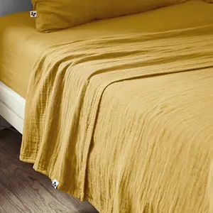 Drap plat 270 x 300 cm gaze de coton unie gaia coloris jaune safran