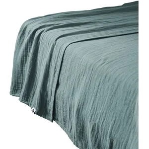 Drap plat 270x300 cm Gaze de coton unie gaia coloris Bleu Canard