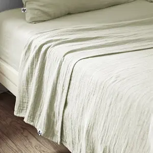 Drap plat 270 x 300 cm gaze de coton unie gaia coloris vert d'eau