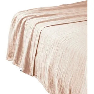Drap plat 270x300 Gaze de coton unie gaia coloris Rose Guimauve