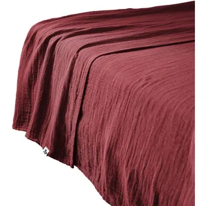 Dock Avenue - Drap plat 270x300 cm Gaze de coton unie gaia Rouge Lie de vin