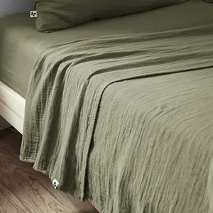 Drap plat 270 x 300 cm gaze de coton unie gaia coloris vert romarin