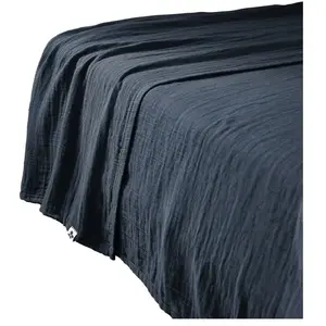 Drap plat 270x300 cm Gaze de coton unie gaia coloris Bleu Minuit