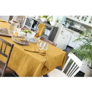 L'Effet Papillon - Nappe rectangle Gaze de coton Gaïa jaune 150x350 cm