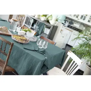 L'Effet Papillon - Nappe rectangle Gaze de coton Gaïa bleue 150x350 cm