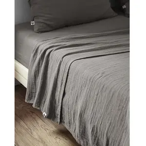 Drap plat 240x300 cm Gaze de coton unie gaia coloris Gris Granit pas cher