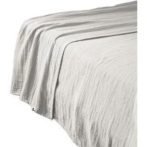 DOCK AVENUE Drap plat 240 x 300 cm gaze de coton unie gaia coloris gris nuage
