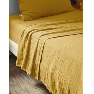 DOCK AVENUE Drap plat 240 x 300 cm gaze de coton unie gaia coloris jaune safran