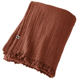 L'EFFET PAPILLON Plaid Gaze de Coton 130 x 160 cm TerracottaVendu parcdiscount