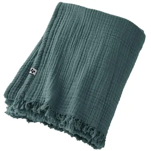 Plaid Gaze de Coton 130 x 160 cm Bleu Canard