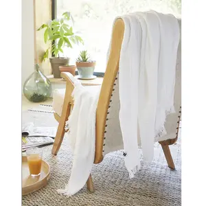 Plaid - GAIA - 130 x 160 cm - 100% Coton - Doux - Blanc pas cher