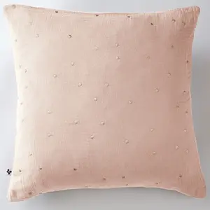 Taie d'oreiller 50x70 cm Gaze de Coton à Pois brodés Guimauve pas cher