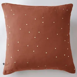 Taie d'oreiller 60x60 cm Gaze de Coton à Pois brodés Terracotta pas cher