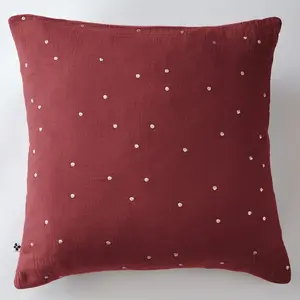 Taie d'oreiller 60x60 cm Gaze de Coton à Pois brodés Lie de vin pas cher
