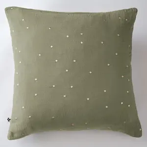 Taie d'oreiller 60x60 cm Gaze de Coton à Pois brodés Romarin pas cher