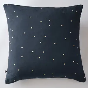 Taie d'oreiller 60x60 cm Gaze de Coton à Pois brodés Minuit pas cher