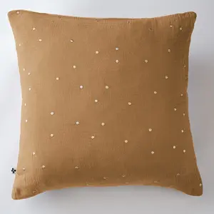 Taie d'oreiller 60x60 cm Gaze de Coton à Pois brodés Camel pas cher