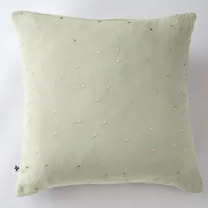 Taie d'oreiller 60x60 cm Gaze de Coton à Pois brodés Vert d'eau pas cher