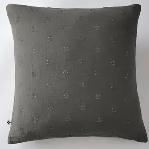Taie d'oreiller 60x60 cm Gaze de Coton à Fleurs Granit pas cher