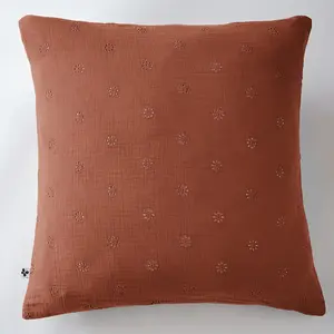 Taie d'oreiller 60x60 cm Gaze de Coton à Fleurs Terracotta pas cher