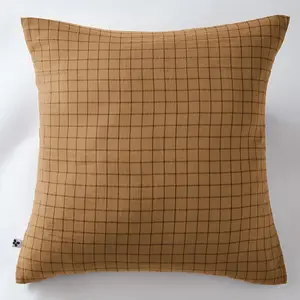 Taie D'oreiller 50x70 Cm Gaze De Coton Gaïa À Petits Carreaux Camel pas cher