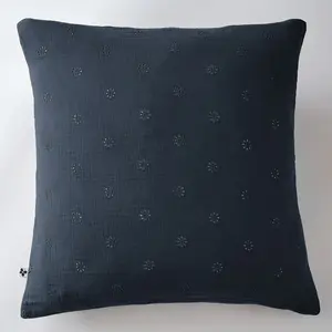 Taie d'oreiller 60x60 cm Gaze de Coton à Fleurs Minuit pas cher