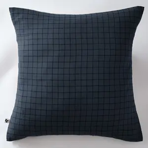 Taie d'oreiller 60x60 cm Gaze de Coton à Petits Carreaux Minuit pas cher
