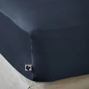 L'Effet Papillon - Drap housse Bambou Salomé bleu foncé 180x200 cm pas cher