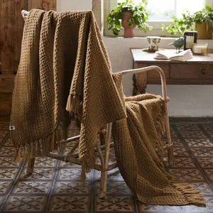 L'Effet Papillon - Plaid à franges marron - 180x220 cm 180x220 cm pas cher