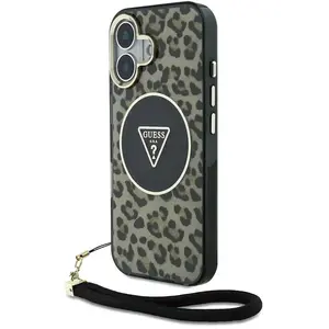 Étui Guess HC IML Leopard Triangle Cord Strap pour iPhone 16 MagSafe m... pas cher