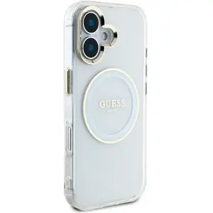 Coque Guess IML Metal Colored Circle MagSafe pour iPhone 16 - White pas cher