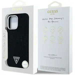 Case Guess Denim Triangle Logo Magsafe Do Iphone 16 Pro Czarny pas cher