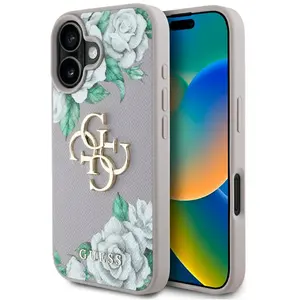 Étui Guess Grained Roses Big 4G logo pour iPhone 16 violet - Neuf pas cher