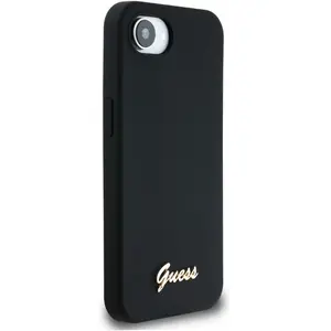 Comparateur de prix : Guess Coque MagSafe pour iPhone 16e Silicone Soft touch Logo métal doré Noir