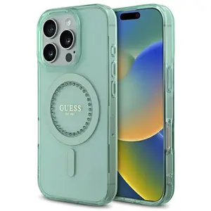Guess Coque pour iPhone 16 Pro Max - IML Strass MagSafe (GUHMP16XPFTDTEN) - Vert pas cher