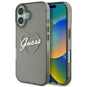 Guess Coque pour iPhone 16 - Hardcase IML Heart (GUHCP16SHCHCHGSPK) - Noir pas cher