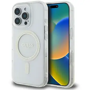 Comparateur de prix : GUESS Coque pour iPhone 16 Pro MagSafe avec Cercle Pailleté Transparent