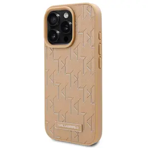 Karl Lagerfeld Coque iPhone 16 Pro - Cuir MagSafe (KLHMP16LPKHPORPE) - Logo Métal Monogramme Beige pas cher