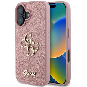CG MOBILE Guess Coque fixe à paillettes Big 4G pour iPhone 16 (rose)