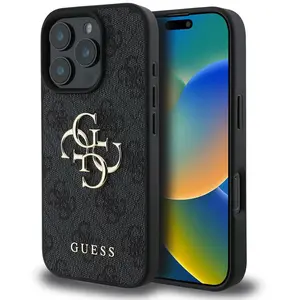 Comparateur de prix : GUESS Coque pour iPhone 16 Pro avec Monogramme et Logo 4G en Métal Gris foncé