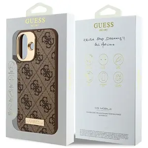 Guess Coque pour iPhone 16 Plus - Hardcase 4G Logo Plate MagSafe (GUHMP16MU4GPRW) - Marron pas cher