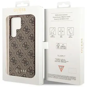 Étui Guess GUHCS23LG4GFBR pour Samsung S23 Ultra S918 Marron 4G Métal Or Logo pas cher
