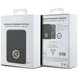 Comparateur de prix : Batterie Externe Inductive 15 W Guess Magsafe 5 000 Mah Noir 4g Logo Métal Strass