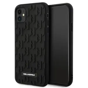 Coque Silicone iPhone 11 Texturé Monogram 3D Ultra Résistant Noir pas cher