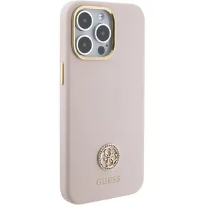 Guess Coque pour iPhone 15 Pro Max - Silicone Logo Strass 4G (GUHCP15XM4DGPP) - Rose Clair pas cher
