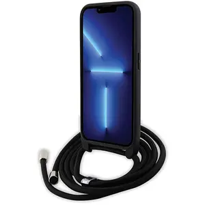 Comparateur de prix : Coque pour iPhone 15 Pro Saffiano avec Cordon Tour de Cou Rigide Noir