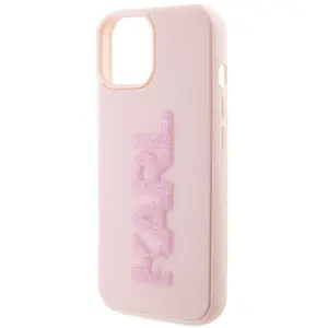 Comparateur de prix : Karl Lagerfeld Coque pour iPhone 15 Plus Dos Effet Cuir Bords Rehaussés Rose Poudré